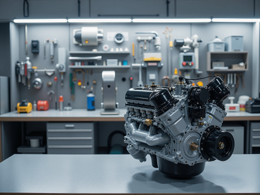 Automotive engine components with intricate design and high-quality metal finish, showing precision manufacturing details